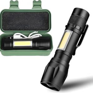 Lanterna Tática LED Recarregável USB – Potente, Zoom Ajustável, 3 Modos de Luz + COB Lateral, Resistente à Água – Ideal para Camping, Trilhas, Pesca e Emergências | Amazon.com.br