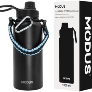 Garrafa Térmica De Aço Inoxidável 18/8 Isolado de água Esportiva Com Alça Paracord 1000ML (Preto) | Amazon.com.br