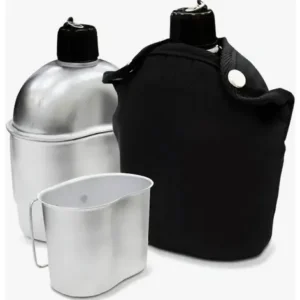 Cantil Térmico 1l Militar Preto Com Caneca Alumínio Imp Sh-005